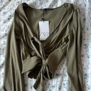 Zara Olive Green Wrap Top